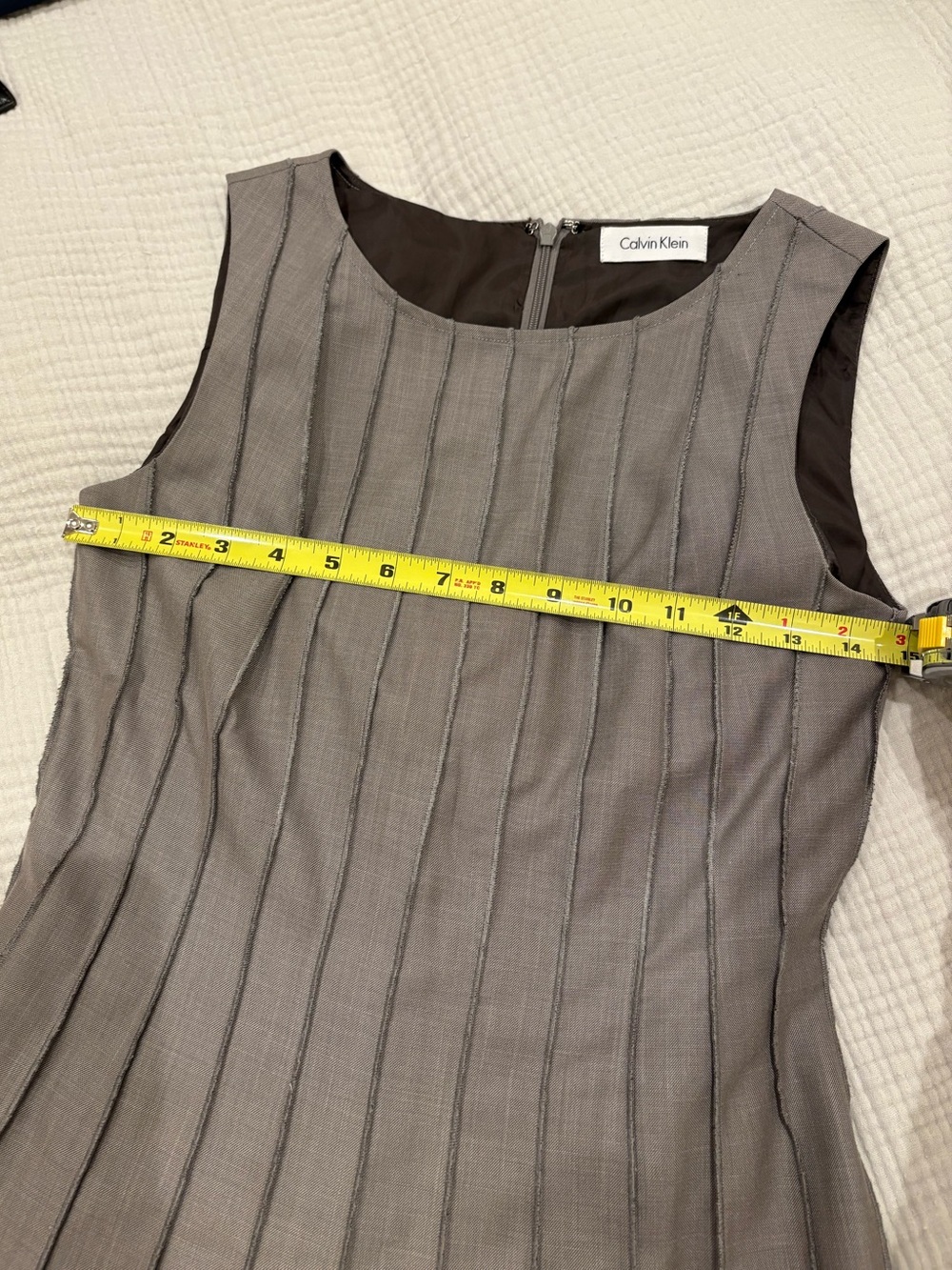 Calvin Klein Gray Pinstripe Sleeveless Sheath Dress with Scoop Neck